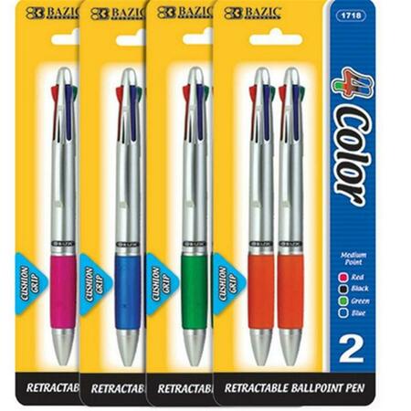 BAZIC PRODUCTS Bazic Silver Top 4-Color Pen w/ Cushion Grip, 48PK 1718